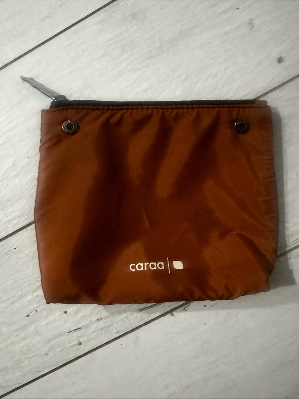 caraa Rust Brown Nylon Zip Pouch with Logo